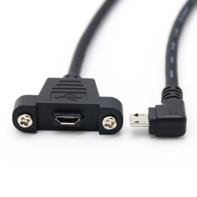 China Terminal 0.5m Computer/Mobile Phone Microphone 0.3m USB 5 90 Degree USB 2.0 Male Connector To Micro Female Extension Cable With Screw Panel Mounting Holes for sale