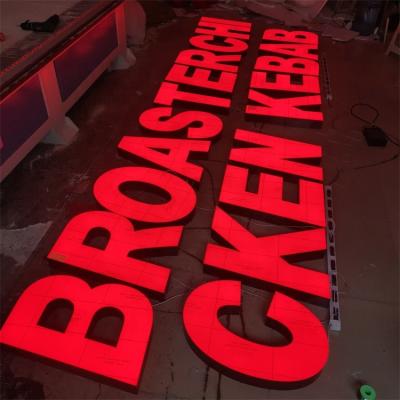 China Exterior Backlit Buildings Red Color Letters Sign Stainless Steel Red Lights Logo Frontlit Letters for sale