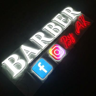 China Buildings MINI Acrylic Barber Sign Custom 3D Led Letters Barber Shop Sign Outdoor Business Store Lighted for sale