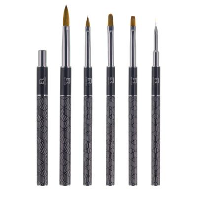 China Professional Kolinsky NAIL/Metal Short Handle Acrylic/Synthetic Gel Matte Black Round Nail Brush for sale