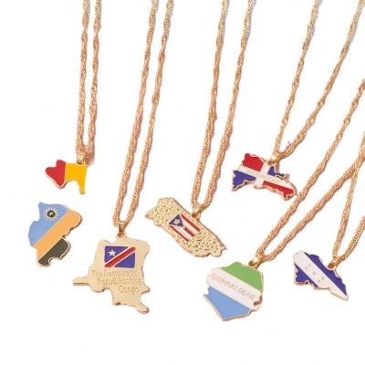 China Vintage European and American border jewelry fashion multi color oil dripping country map necklace for men and women jewelry for sale