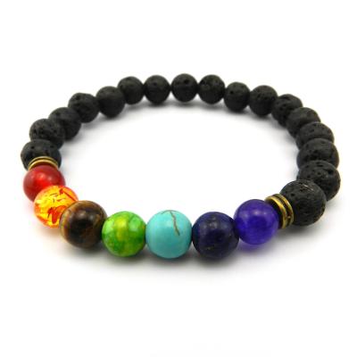 China Factory direct sale environment friendly hot sale natural stone bracelet high quality unique colorful 8mm energy volcanic stone bracelet for sale