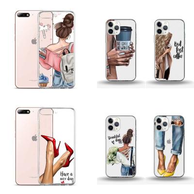 China Anti-drop phone case for iPhone 13 11 12 pro XS mini X max XR 8 7 plus Se 2020 6 5 s fashion transparent girls heels coffee mobile covers for sale