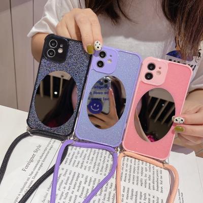 China Luxury Anti-fall Women Girls For iPhone Mirror Case With String/Rope/Strap Neck Rope Designer Phone Cases For iPhone 11 Pro Max for sale