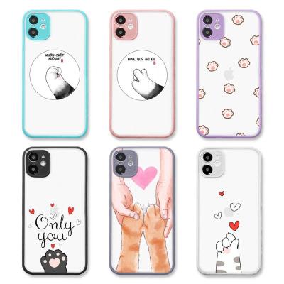 China Anti-drop for iphone 11/12 pro mini 7 max 8 plus case for iphone X XR XS Max Cute Cat Paw Cartoon Matte Transparent Phone Cases Cover for sale