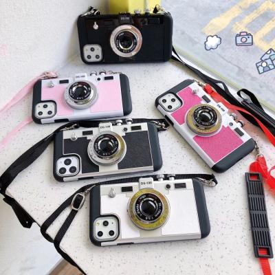 China Retro 3D Camera Phone Case Shockproof Cross - Body Rope Tpu Creative Cover Device For iPhone 13 pro 12 11 max for sale