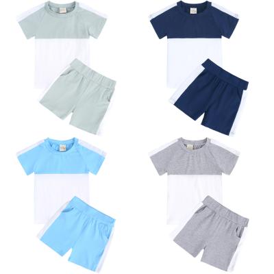 China Formal Kids Pajamas Summer Kids Color Matching Shorts Boys Clothing Mix Sleeve Shirt And Shorts Set for sale