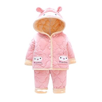 China Autumn and winter children's pajamas three-layer flannel thickening QUICK-DRY quilted suit for sale