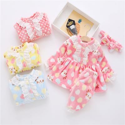 China QUICK DRY Hair Band Girls' Pajamas Lannel Children's Home Wear Pajamas for sale