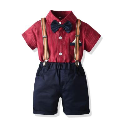 China Breathable Boys Dress Up Short Sleeve Striped Bow Tie Tank Top Shirt Birthday Suit for sale