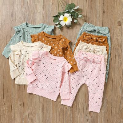 China Casual Girls Flower Printed Flying Sleeve Clothes Set Kids Clothing Suit for sale