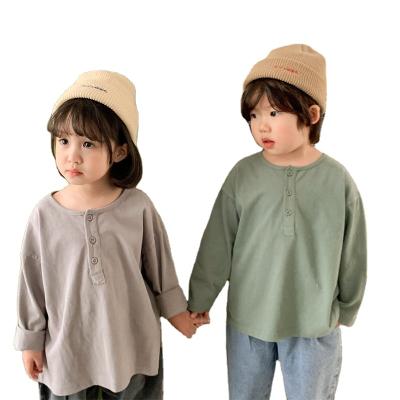 China QUICK DRY With Buttons Kids Long Sleeve Pullovers Babies' Cotton T-shirts Loose And Boy's Solid Color T-shirt Kids for sale