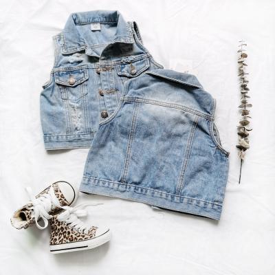 China Breathable Autumn Ripped Denim Jacket Vest Children's Top Casual Jacket for sale