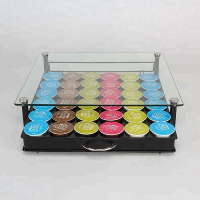 China New Design High Quality Tempered Glass 36pcs Dolce Enthusiasm Coffee Capsule Pod Storage Drawer Viable for sale