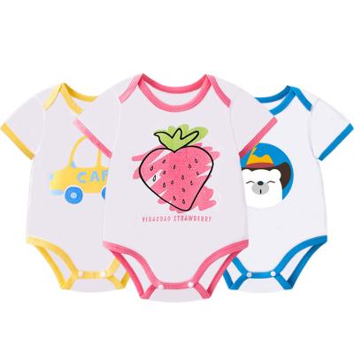 China Newborn Baby Short Sleeve Cotton Summer Clothes Loungewear Fart Triangle Romper One Piece Men and Women Baby Printed Romper for sale