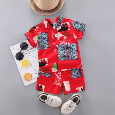 China Baby Children's Summer New Boy's Breathable Short-sleeved Shirt Shorts Two-piece Printing Fashionable Suit for sale