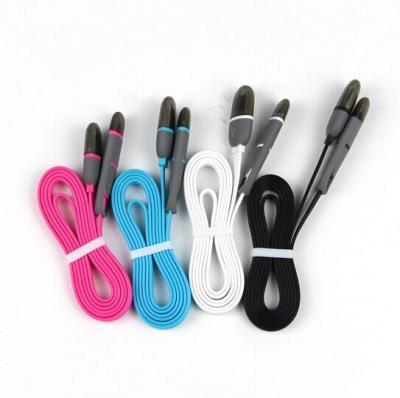 China 1M Flat Noodle Micro USB cable 2 in 1 Data Sync Charger Charging USB Cable  iphone for sale