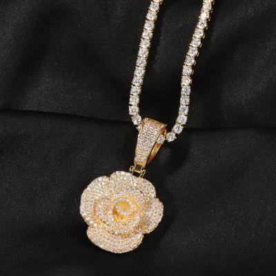 China Trendy New Arrival Hiphop Necklaces Stainless Steel Zircon Rose Pendant Necklace Women Men for sale