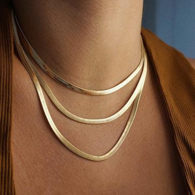 China 2022 Custom Hiphop Trendy 18k Gold Filled Stainless Steel Fishbone Snake Chain Necklace Fishbone Necklace Scarf for sale