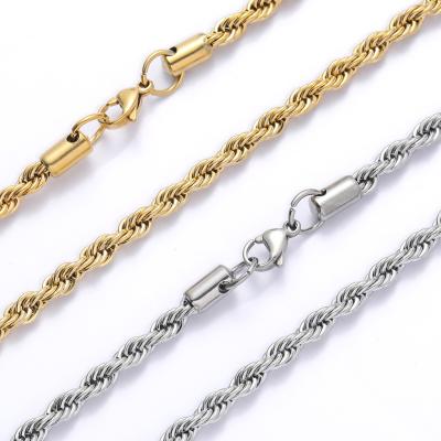 China Hip Hop 3mm 5mm Miami Hip Hop Link Chain Stainless Steel Jewelry Necklace High Quality Cuban Chain Gold Plated Rope Chain for sale