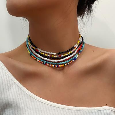 China Fashion Ethnic Beaded Colorful Necklace BOHEMIA Style Women Multilayer Beaded Handmade Necklace Set for sale