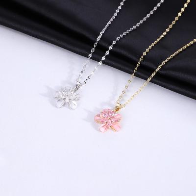 China FASHIONABLE Korean Style Accessories 14k Gold Plated Necklace Resin Crystal Natural Stone Cherry Blossom Necklace for sale