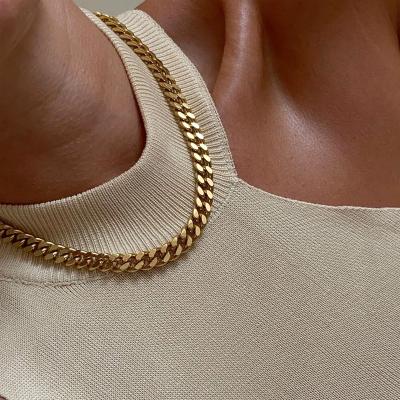 China High Quality Trendy Fashion 9mm Gold Plated Stainless Steel Choker Restriction Chain Choker Thick Wide Chunky Cuban Link Necklace Women Jewelry for sale