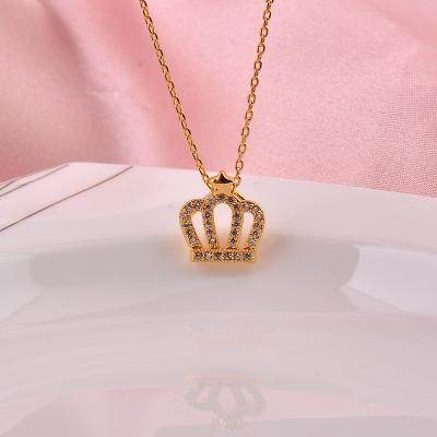 China New Arrival Fashionable Wholesale Crystal Copper Zircon Inlaid Crown Necklace Women Accessories Necklace for sale