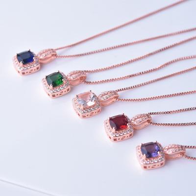 China Hot Selling Trendy Multicolor Rose Gold Plated Rhinestone Ruby Crystal Necklace Pendant for sale