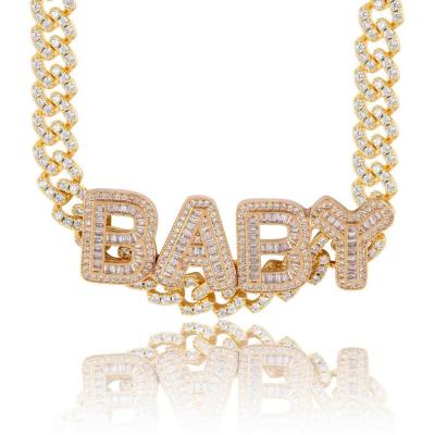 China Custom Iced Out Miami Hip Hop Zircon Necklace 9mm Diamond Cuban Link Letter Chain Name Hiphop 2021 for sale