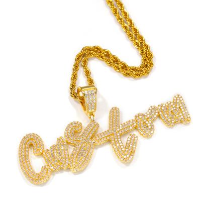 China Custom Hip Hop Hip Hop Name 9mm Miami Cuban Link Chain Necklace with 18K Gold Plated CZ 2 Layer Letter Name Hitter Bling Jewelry for sale