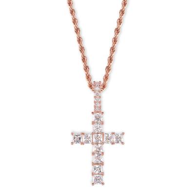 China 2022 Hiphop Hip Hop Iced Out Classic Cross Ankh Cross Out Small Pink CZ Gold Cross Tennis Necklace Women Dangle Chain Jewelry Wholesale for sale