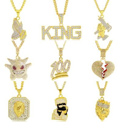 China Hiphop Fashion Rap Jewelry Hip Hop Personality Cuban Tennis Chain Full Diamond Pendant Necklace for sale