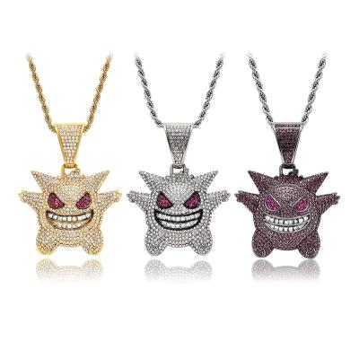 China Hiphop Fashion Iced Out Alloy Jewelry 3 Colors Hip Hop Jewelry Cartoon Pendant Necklace Iced Out Mens Gift for sale