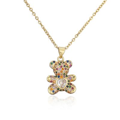 China Hiphop Hip Hop Anime Stainless Steel Outlet 18k Gold Plated vvs Gold Plated Moissanite Zircon Anime Bear Choker Pendant Necklace For Women for sale