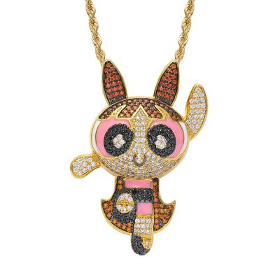 China Hot Sale Hiphop Hip Hop Elf Pokemon Buttercup Pendant Iced Out Cartoon Charm Powerpuff Girls Pendant Necklace for sale