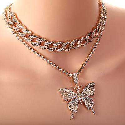 China Popular Amazon Punk Gold Plated Butterfly Multicolor Necklace Cuban Layered Butterfly Necklace Women for sale