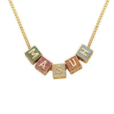 China Custom Hiphop Letter Name Hip Hop Iced Out Zircon Sieve Necklace Cuban Link Colored Cuban Link Pendant Chain for sale