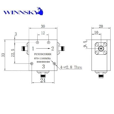 China WINNSKY RF 870-1100MHz Circulator, Ferrite Caoxial Package with SMA-Connectors 100W Customization FCR30CSKKK Available 870-1100MHz for sale