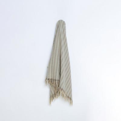 China Antistatic 100% Pure Organic Linen Striped Tassel Throw Canvas Blanket for sale