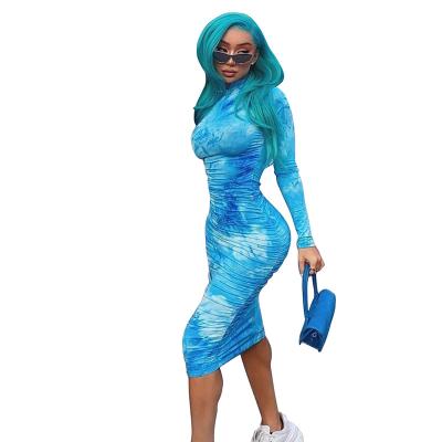 China Fashionable Lady Party Women Casual Dress New Arrival Print Casual Midi Long Sleeve Bodycon for sale