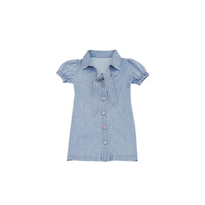 China 2020 Summer Fashion Kid's Button Down Denim Girl's Blue Washed Party Dress Girls Big 6 12 for sale