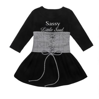 China Wholesale Long Lasting Kids Long Sleeve Young Black Cotton Baby T Shirt Dress With Plaid Lace Up for sale