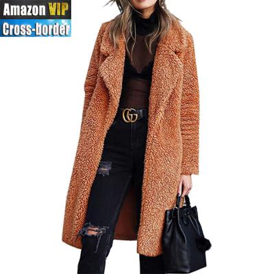 China anti wrinkle anti wrinkle winter shear warm fuzzy lapel open front cardigan faux fur outwear long pocket jackets coats for women for sale