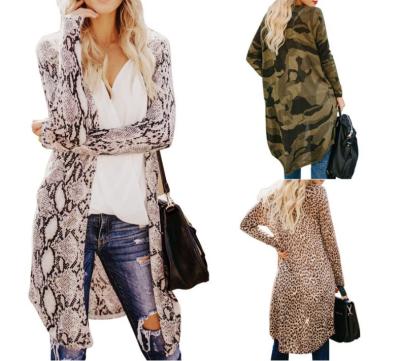 China Long Sleeve Camouflage Cardigan Sweater Kint Long Sleeve Mujer Tops Casual Long Leopard Print Outwear Loose Trench Coat For Women for sale