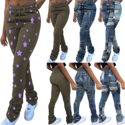 China Thick Stacked Joggers High Waist Women's Winter Anti-Wrinkle Teams Letter Print Women's Mid-Body Sweatpants for sale