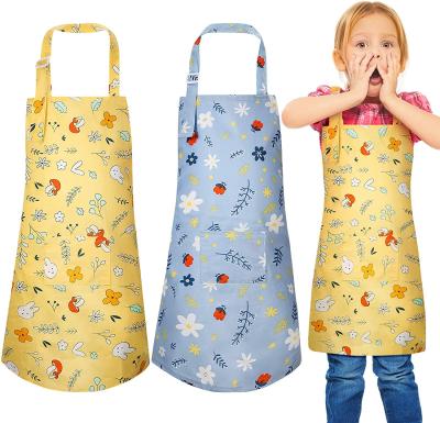 China Custom Logo Cleaning Children's Cotton Aprons Lace Yellow Blue Purple Kids Kitchen Cooking Apron for sale