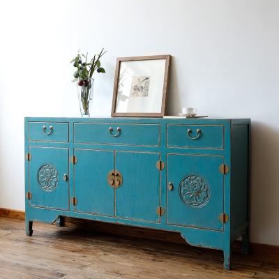 China Antique Aged Furniture Assembled Rustic Shabby Chic Distressed Paint Customized Furniture Reuse Wooden Sideboard Decorative Sideboard for sale