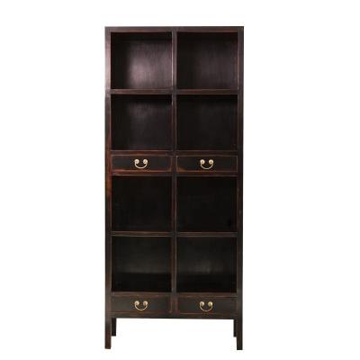 China Vintage Assembled Chinese Solid Wood Black Antique Finish Study Room Storage Display Shelf for sale