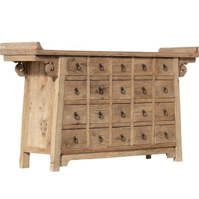 China Old reproduction furniture antique finished reclaimed natural wood traditional traditional storage recycled wood pastoral cabinet with drawers for sale